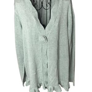 BloomChic Sage Green Ruffle Hem Cardigan Single Button Knit Sweater Plus Size 12